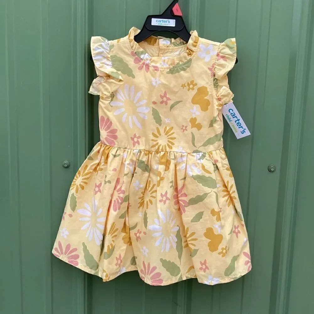 Toddler Girls Cotton Summer Yellow Floral Print Dress Size 2T
